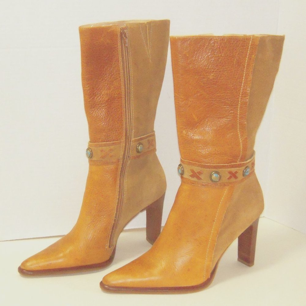 Madeline Leather and Suede Western-Style boots Size 8.5